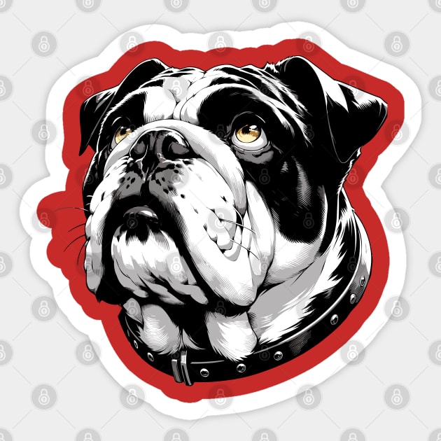 Stunning and Cool English Bulldog Monochrome and Gold Portrait for Father's Day Sticker by ArtRUs